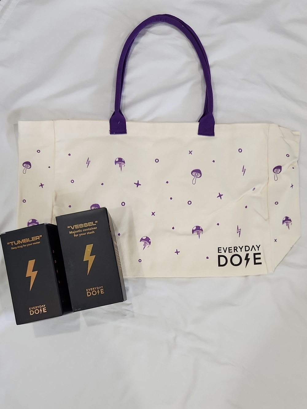 Brand New Everyday Dose Bucket- Includes Tote Bag, Tumbler, & Vessel/Jar
